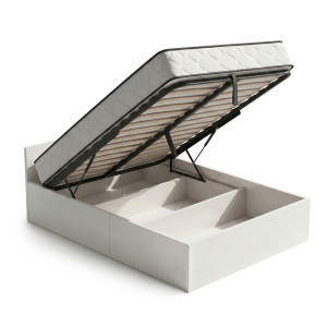 Lit Coffre 120X200 Cm Sommier Relevable En Métal Et Matelas À Ressorts Blanc