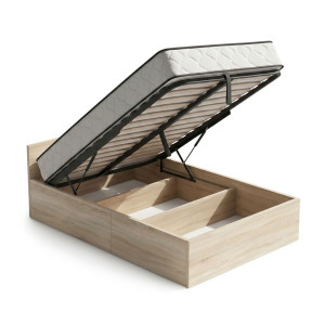 Lit Coffre 100X200 Cm Sommier Relevable En Métal Et Matelas À Ressorts Chêne Sonoma