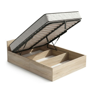 Lit Coffre 120X200 Cm Sommier Relevable En Métal Et Matelas À Ressorts Chêne Sonoma