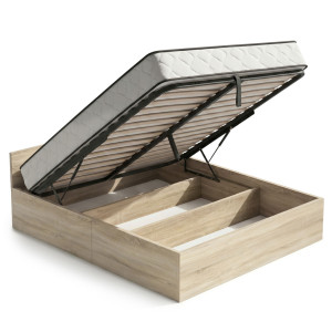 Lit Coffre 160X200 Cm Sommier Relevable En Métal Et Matelas À Ressorts Chêne Sonoma