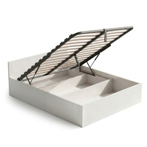 Lit Coffre 140X200 Cm Sommier Relevable En Métal Blanc