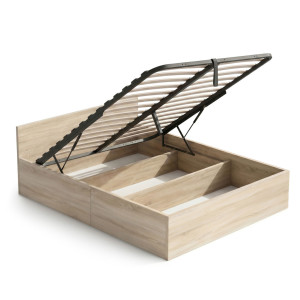 Lit Coffre 140X200 Cm Sommier Relevable En Métal Chêne Sonoma