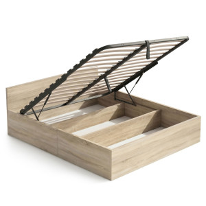 Lit Coffre 160X200 Cm Sommier Relevable En Métal Chêne Sonoma
