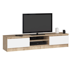 Meuble Tv Pour Salon Akord Chêne Sonoma 160 Cm 2 Portes Façade Blanche 2 Étagères 160X40X33 Cm