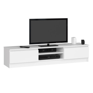 Meuble Tv Pour Salon Akord Blanc 160 Cm 2 Portes Façade Blanche 2 Étagères 160X40X33 Cm