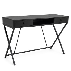 Bureau Informatique Industriel Noir Crossline 120Cm 2 Tiroirs 1 Étagère Pieds Noirs