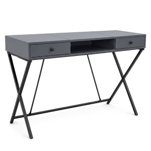 Bureau Informatique Industriel Graphite Crossline 120Cm 2 Tiroirs 1 Étagère Pieds Noirs