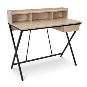 Bureau Informatique Industriel Chêne Sonoma Flexo 100Cm 1 Tiroir 1 Étagère Pieds Noirs