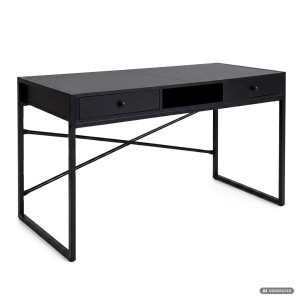 Bureau Informatique Style Industriel Noir Elonis 123 Cm 2 Tiroirs 1 Étagère Pieds Noirs