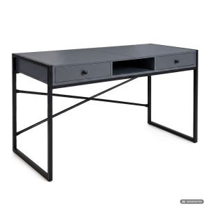 Bureau Informatique Style Industriel Graphite Elonis 123 Cm 2 Tiroirs 1 Étagère Pieds Noirs