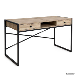 Bureau Informatique Style Industriel Chêne Sonoma Elonis 123 Cm 2 Tiroirs 1 Étagère Pieds Noirs