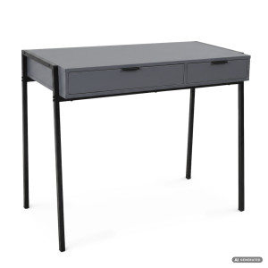 Bureau Informatique Style Industriel Graphite Zentia 100 Cm 2 Tiroirs Pieds Noirs