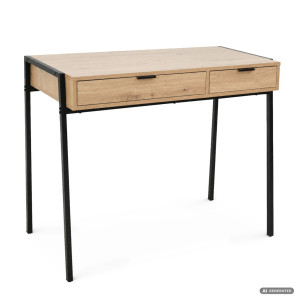 Bureau Informatique Style Industriel Chêne Artisan Zentia 100 Cm 2 Tiroirs Pieds Noirs
