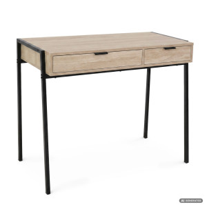 Bureau Informatique Style Industriel Chêne Sonoma Zentia 100 Cm 2 Tiroirs Pieds Noirs