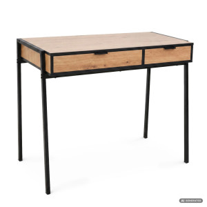 Bureau Informatique Style Industriel Chêne Craft Zentia 100 Cm 2 Tiroirs Pieds Noirs