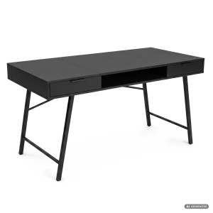 Bureau Informatique Style Industriel Noir Arden 120 Cm 2 Tiroirs 1 Étagère Pieds Noirs