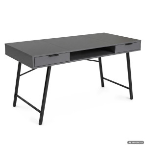Bureau Informatique Style Industriel Graphite Arden 120 Cm 2 Tiroirs 1 Étagère Pieds Noirs