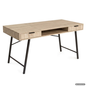 Bureau Informatique Style Industriel Chêne Sonoma Arden 120 Cm 2 Tiroirs 1 Étagère Pieds Noirs
