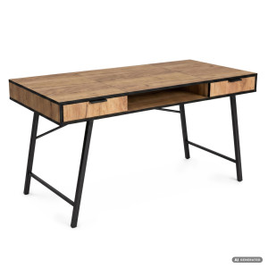 Bureau Informatique Style Industriel Chêne Craft Arden 120 Cm 2 Tiroirs 1 Étagère Pieds Noirs