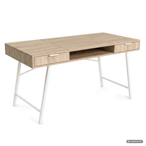 Bureau Informatique Style Industriel Chêne Sonoma Arden 120 Cm 2 Tiroirs 1 Étagère Pieds Blancs