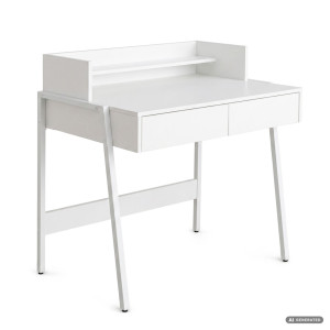 Bureau Informatique Style Industriel Blanc Flux 78 Cm 2 Tiroirs 1 Étagère Pieds Blancs