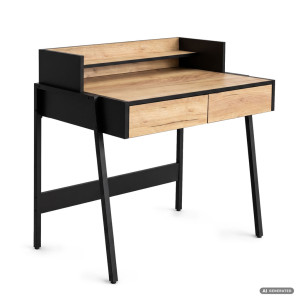 Bureau Informatique Style Industriel Chêne Craft Flux 78 Cm 2 Tiroirs 1 Étagère Pieds Noirs