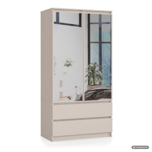 Armoire Akord S90 Avec Miroir Cachmire 90 Cm 2 Portes 2 Tiroirs Façade Cachmire 4 Étagères 90X51X180 Cm