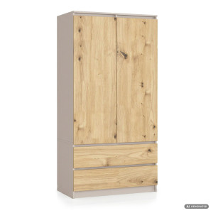 Armoire Akord S90 Cachmire 90 Cm 2 Portes 2 Tiroirs Façade Chêne Artisan 4 Étagères 90X51X180 Cm