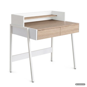 Bureau Informatique Style Industriel Chêne Sonoma Flux 78 Cm 2 Tiroirs 1 Étagère Pieds Blancs