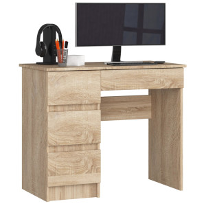 Bureau D'ordinateur Akord Gauche A7 Chêne Sonoma 90 Cm 4 Tiroirs Façade Chêne Sonoma 90X50X77 Cm