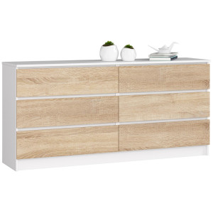 Grande Commode Pour Le Salon Akord K160 Blanche 160 Cm 6 Tiroirs Façade Chêne Sonoma 160X40X77 Cm