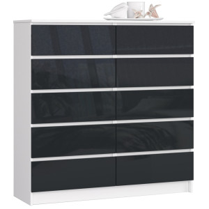 Commode Akord K120 Blanche 120 Cm 10 Tiroirs Façade Graphite Brillant 120X40X121 Cm