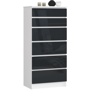 Commode Akord K60 Blanche 60 Cm 6 Tiroirs Façade Graphite Brillant 60X40X130 Cm