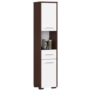 Colonne Salle De Bains Akord Fin Wengé 30 Cm 2 Portes 1 Tiroir Façade Blanche 5 Étagères 30X30X140 Cm