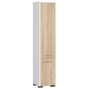 Colonne Salle De Bains Akord Fin Blanche 30 Cm 2 Portes Façade Chêne Sonoma 5 Étagères 30X30X140 Cm