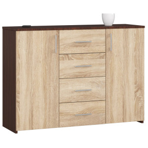Commode Akord K45 Wengé 110 Cm 2 Portes 4 Tiroirs Façade Chêne Sonoma 4 Étagères 110X35X80 Cm