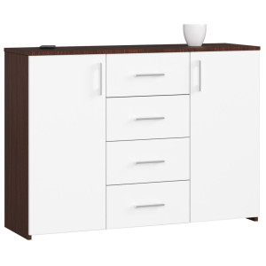 Commode Akord K45 Wengé 110 Cm 2 Portes 4 Tiroirs Façade Blanche 4 Étagères 110X35X80 Cm