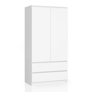 Armoire Akord S90 Blanche 90 Cm 2 Portes 2 Tiroirs Façade Blanche 4 Étagères 90X51X180 Cm