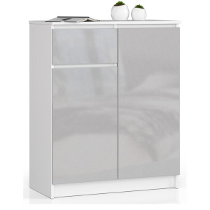 Commode Akord K80 Blanche 80 Cm 2 Portes 1 Tiroir Façade Métallique Brillant 4 Étagères 80X40X99 Cm