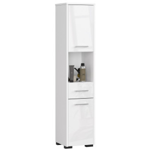 Colonne Salle De Bains Akord Fin Blanche 30 Cm 2 Portes 1 Tiroir Façade Blanche Brillante 5 Étagères 30X30X140 Cm