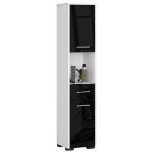 Colonne Salle De Bains Akord Fin Blanche 30 Cm 2 Portes 1 Tiroir Façade Noir Brillant 5 Étagères 30X30X140 Cm