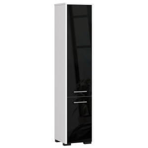 Colonne Salle De Bains Akord Fin Blanche 30 Cm 2 Portes Façade Noir Brillant 5 Étagères 30X30X140 Cm