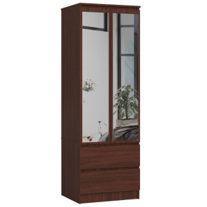 Armoire Akord S60 Avec Miroir Wengé 60 Cm 2 Portes 2 Tiroirs Façade Wengé 1 Étagère 60X51X180 Cm