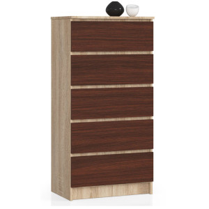 Commode Akord K60 Chêne Sonoma 60 Cm 5 Tiroirs Façade Wengé 60X40X121 Cm