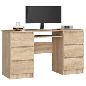Bureau D'ordinateur Akord A11 Chêne Sonoma 135 Cm 6 Tiroirs Façade Chêne Sonoma 135X50X77 Cm