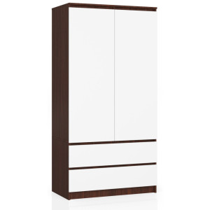 Armoire Akord S90 Wengé 90 Cm 2 Portes 2 Tiroirs Façade Blanche 4 Étagères 90X51X180 Cm