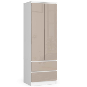 Armoire Akord S60 Blanche 60 Cm 2 Portes 2 Tiroirs Façade Cappuccino Brillant 1 Étagère 60X51X180 Cm