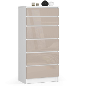 Commode Akord K60 Blanche 60 Cm 6 Tiroirs Façade Cappuccino Brillant 60X40X130 Cm