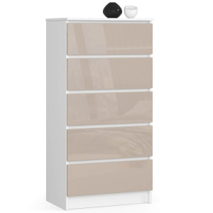 Commode Akord K60 Blanche 60 Cm 5 Tiroirs Façade Cappuccino Brillant 60X40X121 Cm