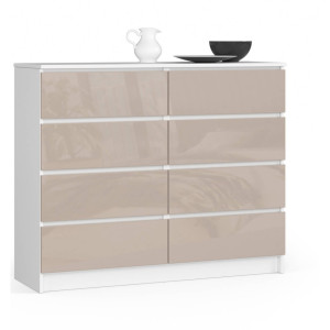 Commode Akord K120 Blanche 120 Cm 8 Tiroirs Façade Cappuccino Brillant 120X40X99 Cm